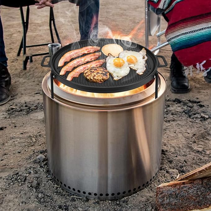 Onlyfire Cast Iron Griddle, Grill Cookware for Solo Stove Bonfire 19.5" Fire Pit and Yukon fire Pit, Portable Round Iron Pan with 3 Removable Legs for Outdoor BBQ Cooking & Camping