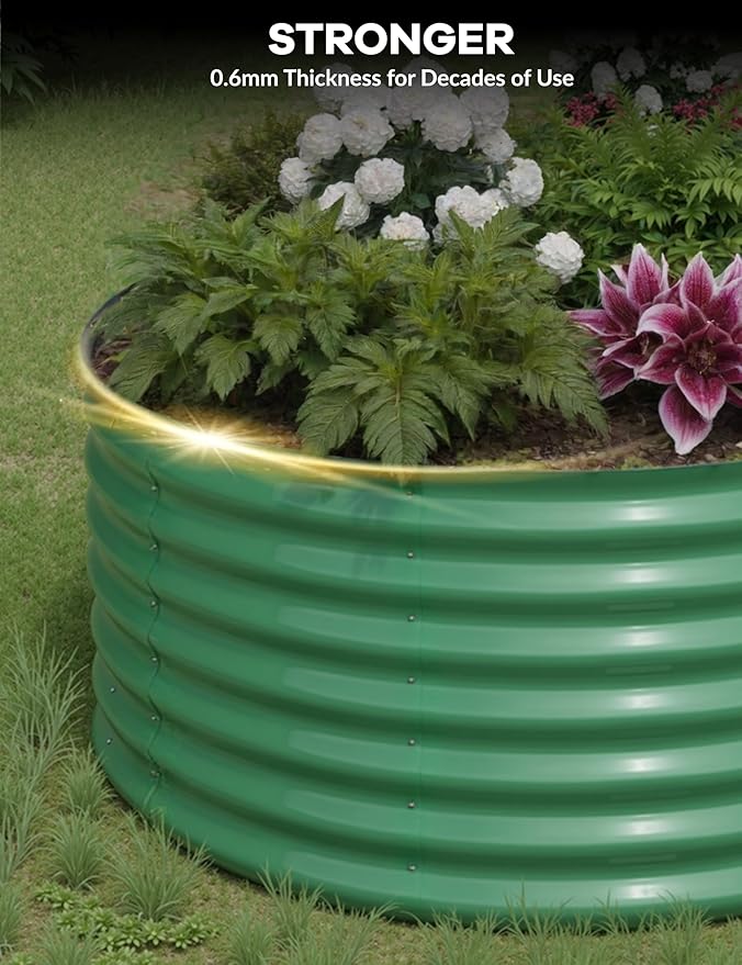IDEAHOUSE 2-Pack Raised Garden Bed - Heavy-Duty Galvanized Steel Outdoor Planter Box for Vegetables, Flowers & Herbs - Rust-Resistant, Easy-Assembly Garden Box, Beige/Green