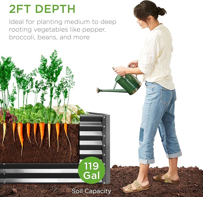 Best Choice Products 4x2x2ft Outdoor Metal Raised Garden Bed, Deep Root Planter Box for Vegetables, Flowers, Herbs w/ 119 Gallon Capacity - Gray