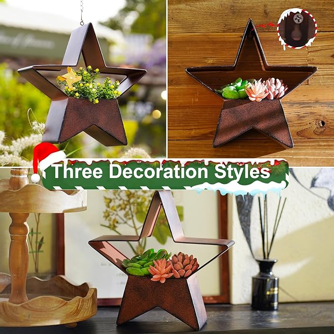 Metal Plant Hangers Indoor and Outdoor: Valentines Day Gifts for Her Wife Women Mom Garden Lovers Birthday - Star Shape Hanging Planters for Window Wall Living Room Office Decor(Rustic)