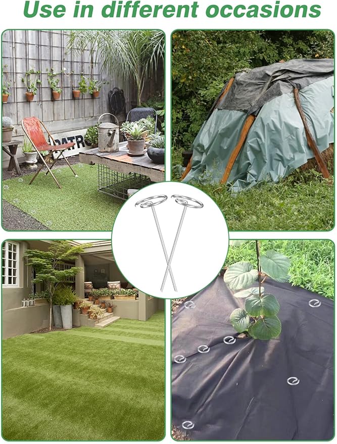100 Pcs 7 Gauge Thickened Graden Fabric Stakes - 6in Heavy Duty Galvanized Landscape Staples, Circle Top Ground Pins for Securing Lawn Weed Barrier Fabric Cover