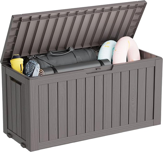 NBYSGO Outdoor Storage Box, Resin Deck Boxes Indoor and outdoor, Waterproof Storage Box Lockable Lid (Grey, 85 Gallon)