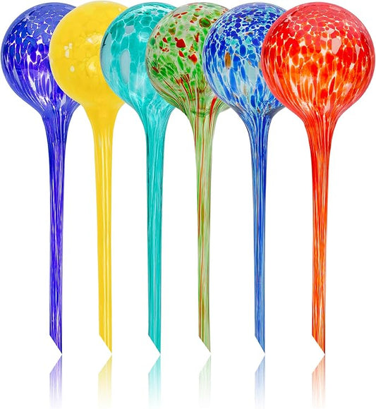 Iridescent Self Watering Globes, Glass Rainbow Plant Watering Globes, Self Watering Planter Insert, Automatic Plant Waterer Indoor (Large-6 Pcs Multi-Color)