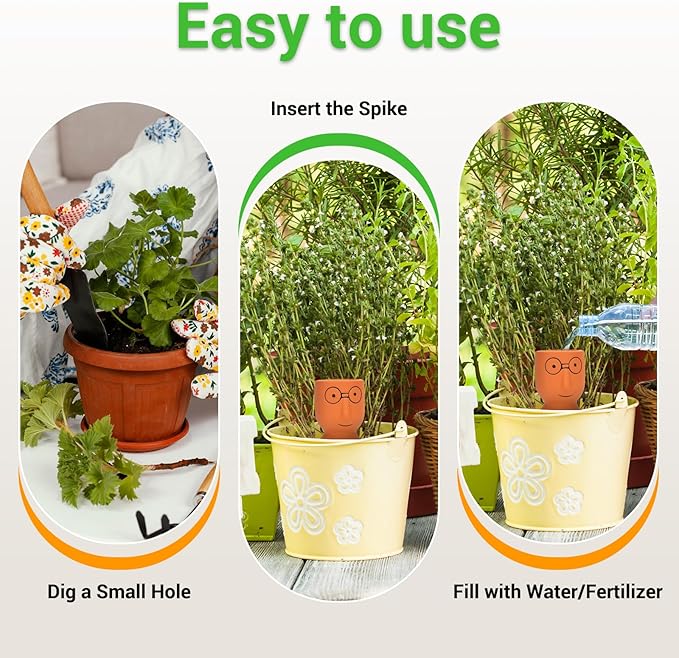 Terracotta Watering Spikes Set -Self Watering Planter Insert with 4 Pcs Automatic Plant Watering System for Indoor Potted Plants, Outdoor Garden, Vacation Plant Care Accessories