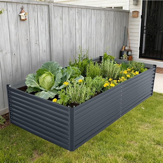 Galvanized Raised Garden Bed Kit with Cover Heavy-Duty Modular Metal Planter Raised Beds for Vegetables with Tool-Assisted Simple Assembly, Reinforced Panels & Optimal Drainage