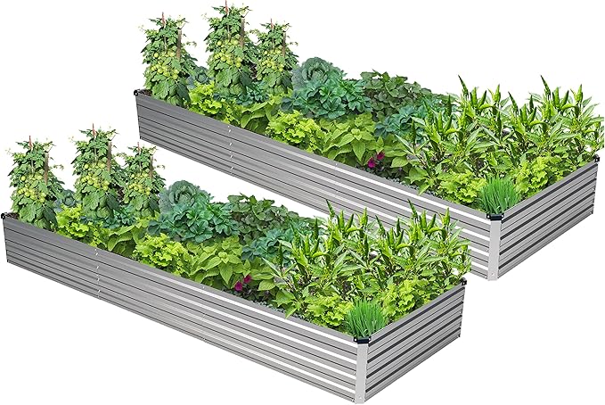 2PCS 10x3x1ft Galvanized Metal Raised Garden Bed Kit,Outdoor Planter Box Vegetables,Flowers,Herbs Durable Rust-Resistant Patio Gardening Beds,Silver