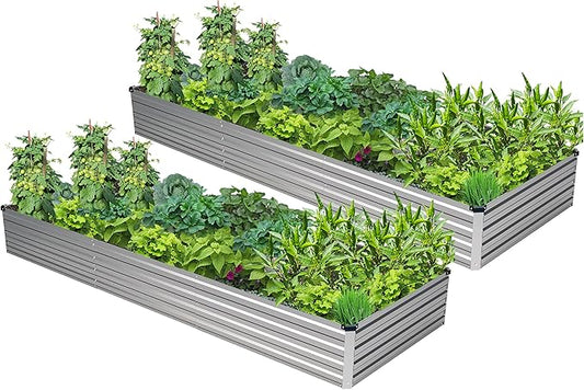 2PCS 10x3x1ft Galvanized Metal Raised Garden Bed Kit,Outdoor Planter Box Vegetables,Flowers,Herbs Durable Rust-Resistant Patio Gardening Beds,Silver