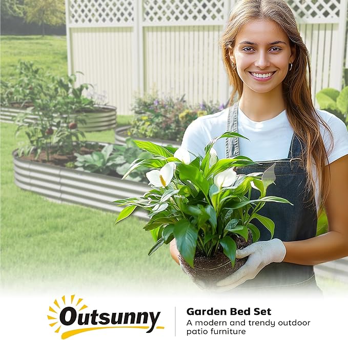 Outsunny 2PCS Galvanized Raised Garden Bed, 7' x 3' x 1' Raised Beds for Gardening with Plant Support Stakes, Rubber Strap Edging and Gloves, Metal Planter Box for Vegetables, Flowers, Silver