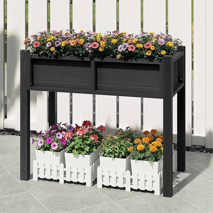 YITAHOME Elevated Garden Bed Raised Garden Bed with Legs & Drainage Hole All-Weather Elevated Planter Box Patio Planters for Herbs Vegetables Flowers Plant Bed for Garden Balcony Backyard, Black