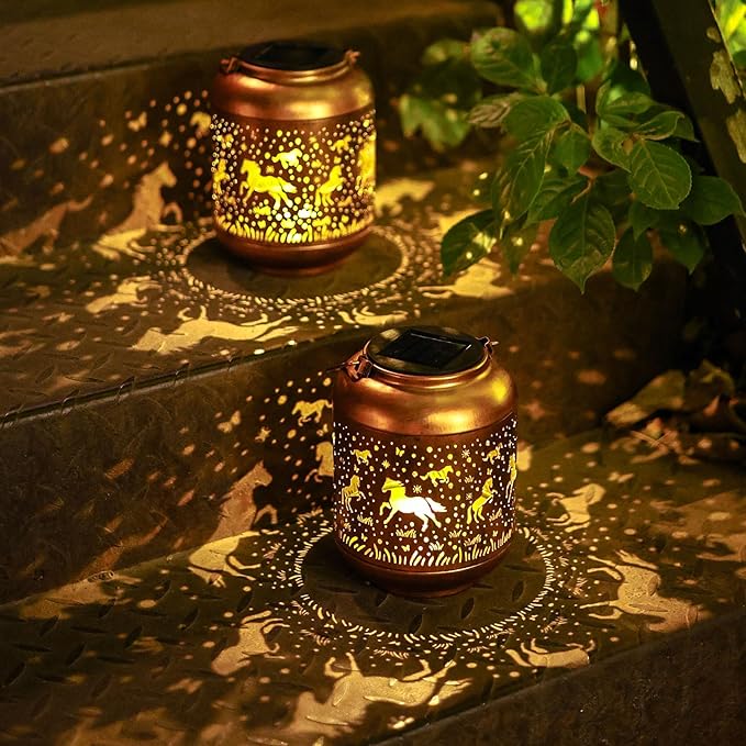 Horse Solar Lanterns Outdoor Waterproof,Horse Garden Decor Birthday Gifts for Women Men Mom Hanging Solar Lights Metal Decoration Outside for Yard，Porch, Patio, Pathway, Landscape, Backyard