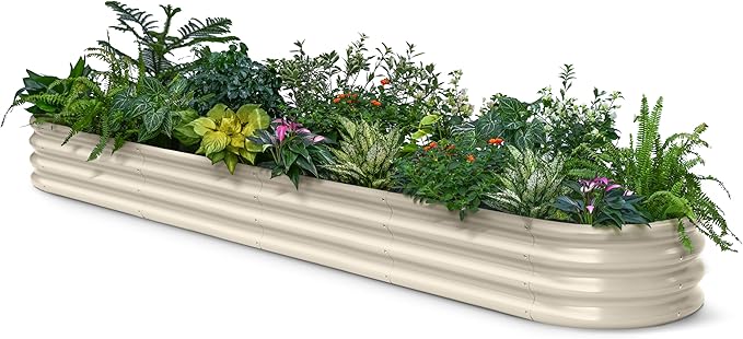 Galvanized Raised Garden Bed 10x2x1 | 8x4x1 ft, 12" Tall Metal Planter Boxes Outdoor, Modular Raised Flower Beds for Vegetable, Herb, Strawberry, Zn-Al-Mg Coated Steel Long Planter- Sand Beige