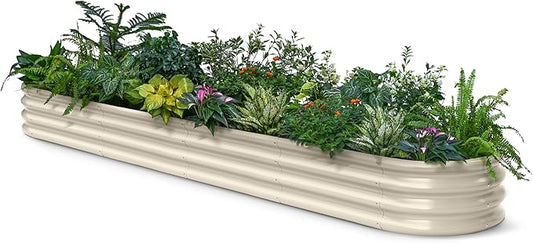 Galvanized Raised Garden Bed 10x2x1 | 8x4x1 ft, 12" Tall Metal Planter Boxes Outdoor, Modular Raised Flower Beds for Vegetable, Herb, Strawberry, Zn-Al-Mg Coated Steel Long Planter- Sand Beige