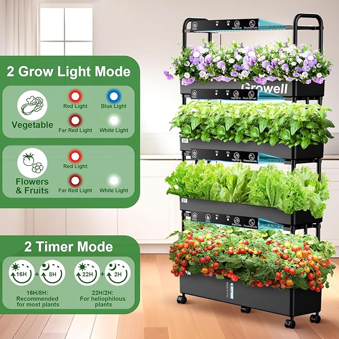 Large Hydroponics Growing System Kit, 120 Pods Vertical Hydroponic Garden with 2 Light Modes Grow Light, Auto Circulating Water System, 48L Indoor Gardening System for Herb Vegetable Fruit