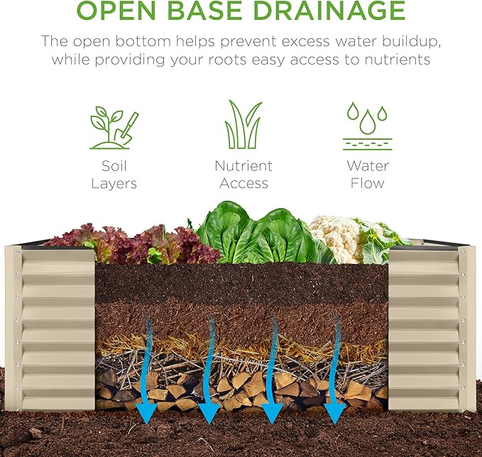 Best Choice Products 4x2x2ft Outdoor Metal Raised Garden Bed, Deep Root Planter Box for Vegetables, Flowers, Herbs w/ 119 Gallon Capacity - Beige