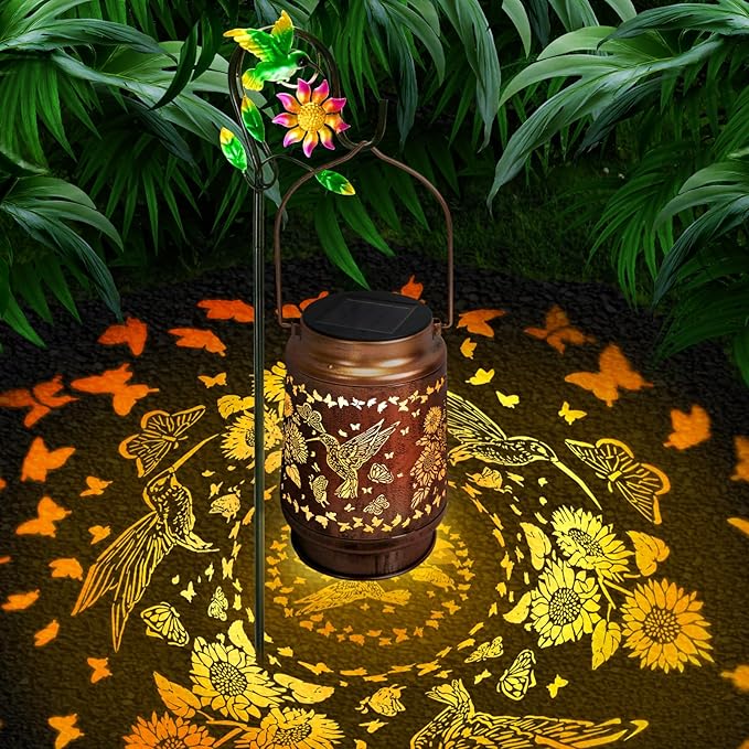 Hummingbird Solar Lanterns Outdoor with Shepherd Hook,Hangling Solar Lights Waterproof Sunflower Garden Decor for Yard Porch Lawn Patio Pathway, Birthday Gifts for Women Mom Grandma Sister Friend