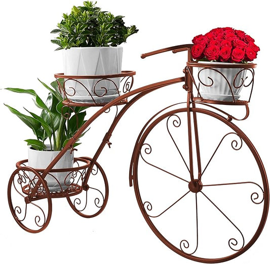 Sorbus Tricycle Plant Stand - Flower Pot Cart Holder - Ideal for Home, Garden, Patio - Great Gift for Plant Lovers, Housewarming, Mother’s Day - Parisian Style (Bronze)