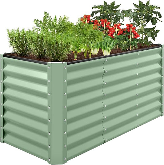 Best Choice Products 4x2x2ft Outdoor Metal Raised Garden Bed, Deep Root Planter Box for Vegetables, Flowers, Herbs w/ 119 Gallon Capacity - Sage Green