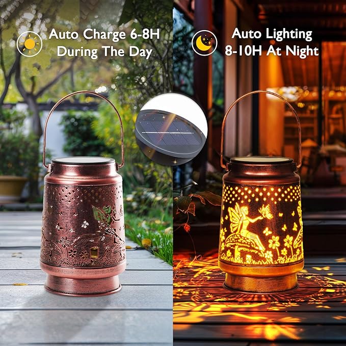 Homemory Christmas Gifts for Women Mom Grandma, Solar Lanterns Fairy Lights Outdoor Waterproof Garden Decor, LED Hanging Solar Lights for Yard, Patio, Backyard, Porch, Lawn