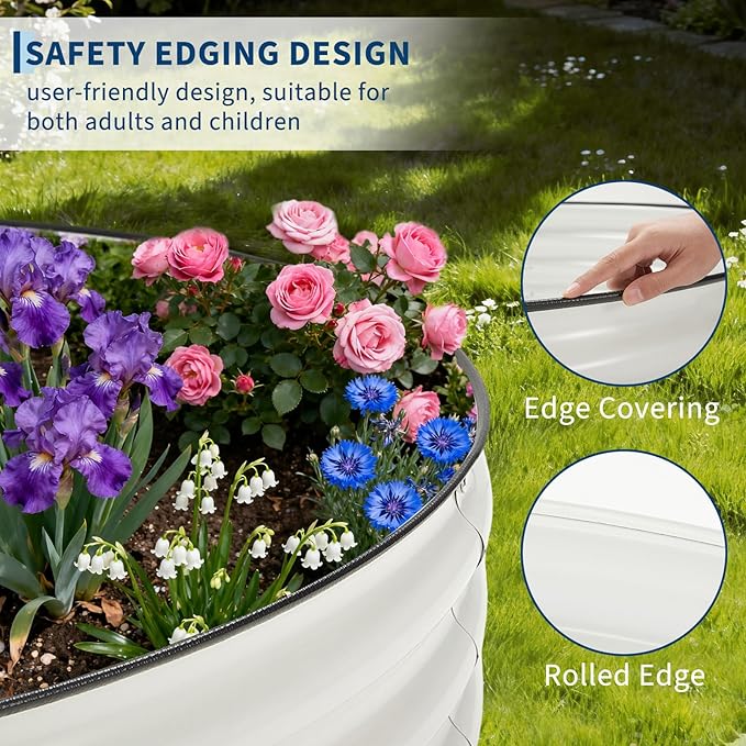 PeakPursuit 4X4x1Ft Galvanized Raised Garden Bed Kit, Metal Planter Box, Round Raised Beds with Open-Ended Base for Vegetables, Flowers, Herbs & Fruits
