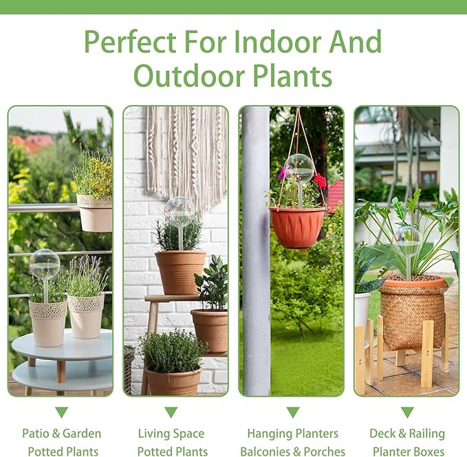 4PC Iridescent Self Watering Globes, Large Glass Rainbow Plant Watering Globes, Self Watering Planter Insert for Indoor and Outdoor, Plant Watering Blubs, Automatic Plant Waterer