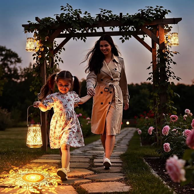 2 Pack Solar Lanterns Outdoor Waterproof Birthday Gifts for Women Mom Grandma, Hollowed-Out Metal Butterfly Hanging Solar Lantern Lights Outdoor Decor, 2 Modes Lights Decor for Yard, Patio