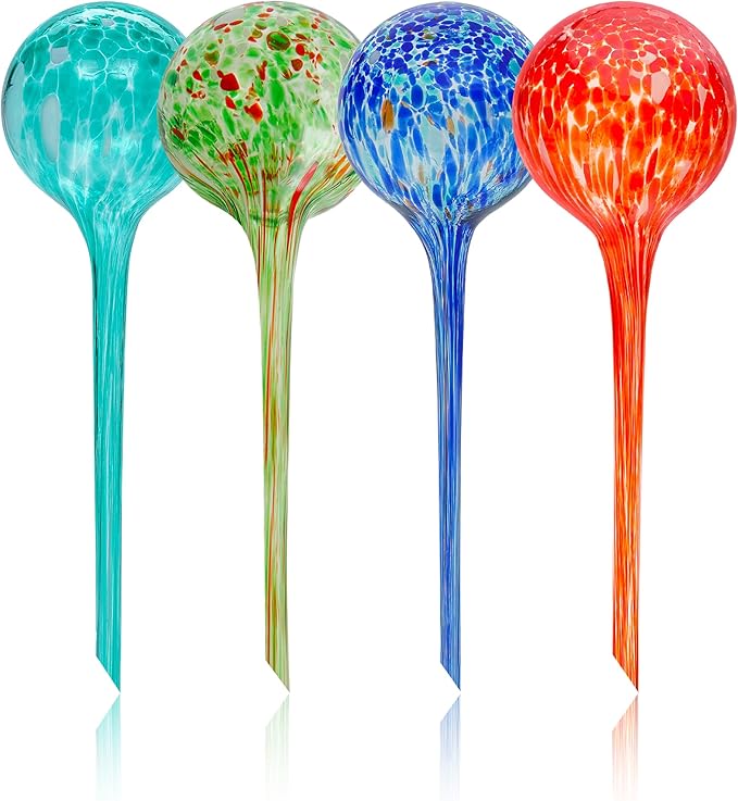 Iridescent Self Watering Globes, Glass Rainbow Plant Watering Globes, Self Watering Planter Insert, Automatic Plant Waterer Indoor (Large-4 Pcs Multi-Color)
