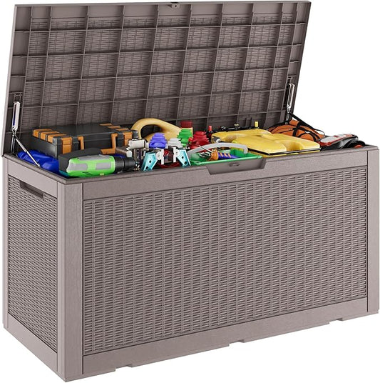 NBYSGO Outdoor Storage Box, Resin Deck Boxes Indoor and outdoor, Waterproof Storage Box Lockable Lid (Grey, 101 Gallon)