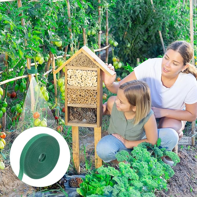 4-Roll Garden Plant Tape, 16 ft x 0.4 in Garden Hook and Loop Plant Ties Multi-Purpose Use Adjustable and Reusable Twist Wire Tape for Plants/Flowers/Vines [Green]