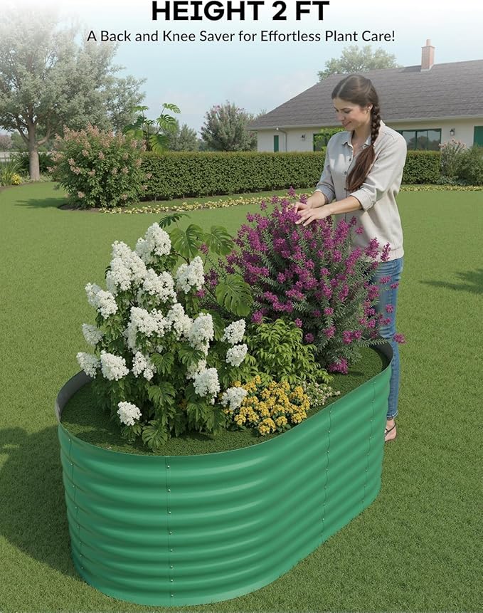 4x2x2ft Galvanized Raised Garden Bed, Durable Outdoor Planter Box, Spacious Raised Bed Ideal for Growing Vegetables, Fruits, and Flowers, Easy Assembly, Green