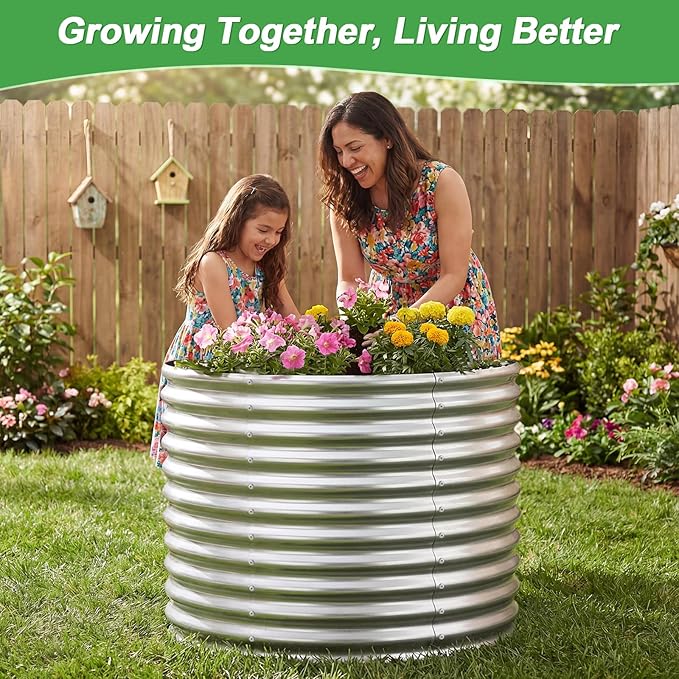 AHEONLAR 2 Pack 3x3x3ft Round Galvanized Raised Garden Bed Outdoor Metal Planter Box for Vegetables Steel Raised Beds for Gardening