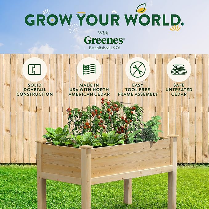 Greenes Fence Original Cedar Elevated Garden Bed, 24" W x 48" L x 31" H - Made in USA with North American Cedar