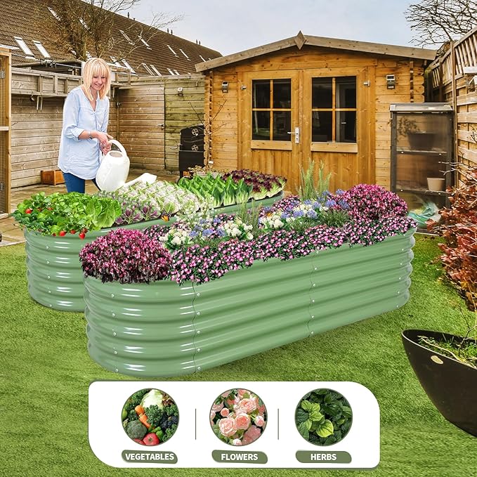 Permade Galvanized Raised Garden Bed Outdoor- Raised Beds for Gardening| Metal Planter Box, Steel Raised Garden Bed Kit with Safety Edging and Gloves for Vegetables, Flower, Herbs (6x2x1.4FT, Green)