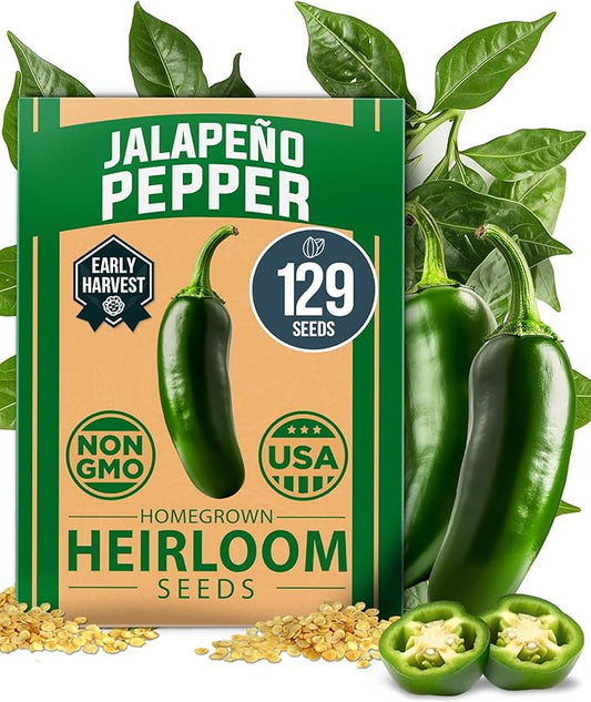HOME GROWN Non GMO Jalapeno Pepper Seeds 129 Heirloom Seeds (Capsicum annuum) High Germination, Easy to Grow, Early Harvest Hot Peppers