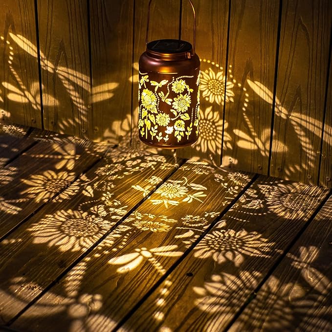 Sunflower Solar Lanterns Outdoor Waterproof Hanging Solar Lights,Birthday Gifts for Women Mom Grandma,Dragonfly Lantern Metal,Garden Decor Decorative Yard,Patio,Lawn,Porch,Deck,Balcony