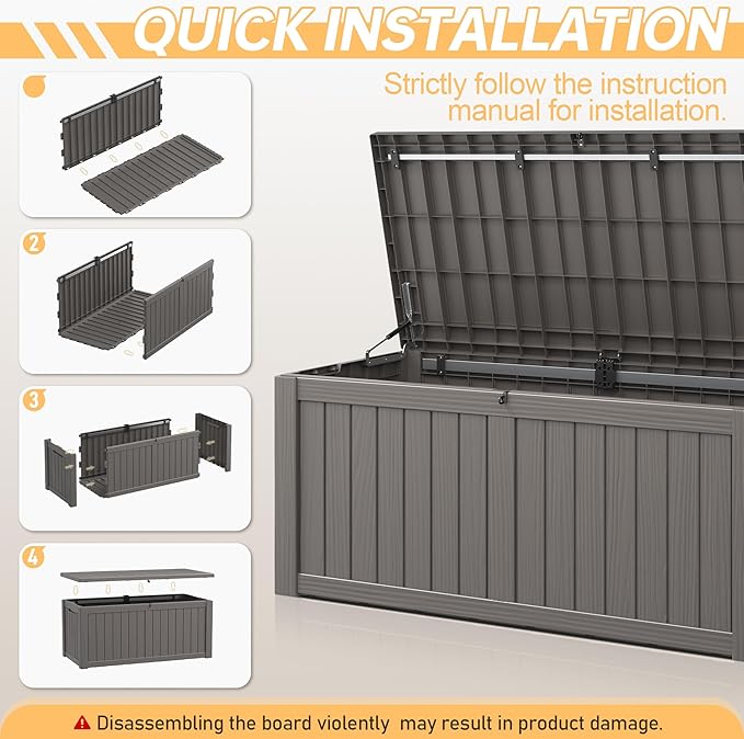 NBYSGO Outdoor Storage Box, Resin Deck Boxes Indoor and outdoor, Waterproof Storage Box Lockable Lid (Grey, 120 Gallon)