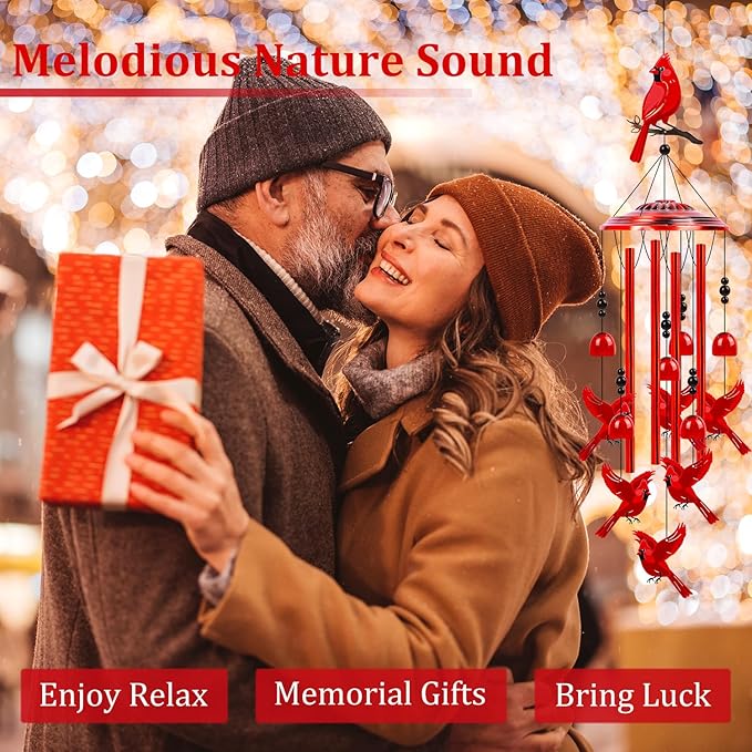 Cardinal Wind Chimes for Outside - Cardinal Gifts for Women, Memorial Wind Chimes for Outdoor, Mom Grandma Sisters Girlfriend Birthday, Home Garden Patio Yard Decor