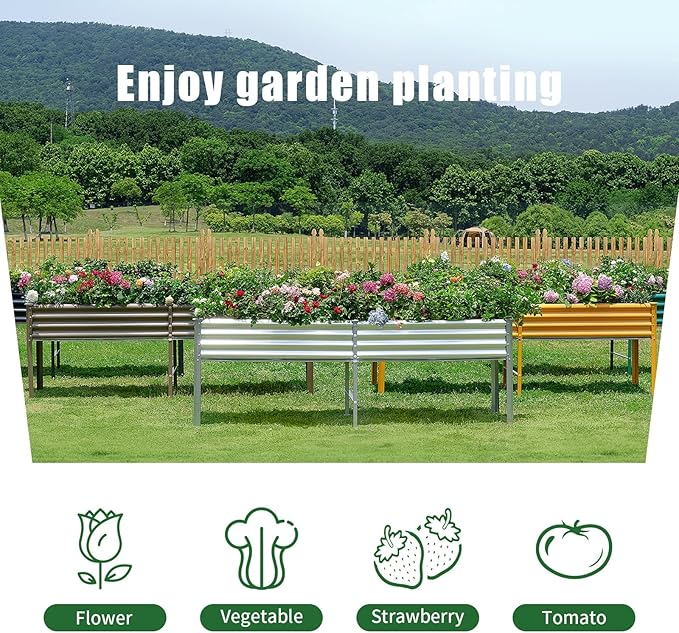 Land Guard Galvanized Raised Garden Bed with Legs, 96×24×32in Raised Garden Beds Outdoor with Drainage Holes, Planter Boxes Outdoor for Backyard, Patio, Balcony, 1200lb Capacity, Silver