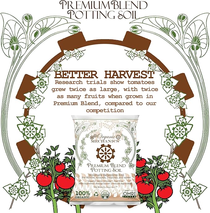 Organic Mechanics Premium Blend Potting Soil, 8 qt (Pack of 4) - Moisture-Retentive, Peat-Free, Compost - Enriched Mix with Worm Castings & Perlite for Houseplants, Annuals, Veggies & Tropical Plants