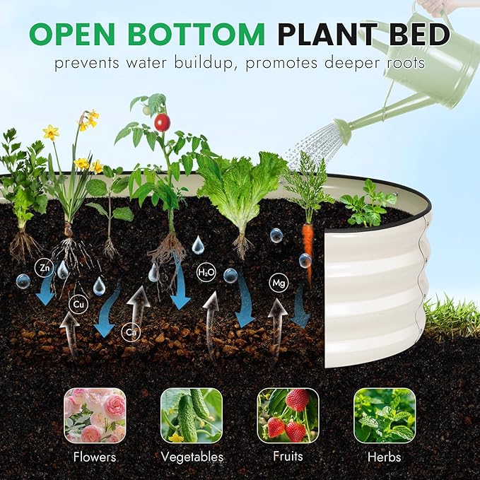 INNO STAGE 3Pcs Galvanized Raised Garden Bed Kit, Outdoor Metal Raised Garden Beds for Vegetables, Rust-Resistant & Easy Assembly, 4x2x1ft Oval Raised beds for Gardening, Flowers, Herbs (White)