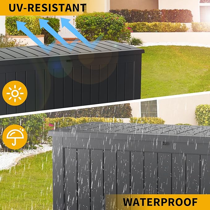 230 Gallon Resin Large Deck Box, Waterproof Outdoor Storage box for Patio Cushions, Garden Tools, Lockable (Black)