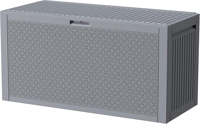 ZYJOYY Outdoor Storage Box, 90 Gallon Deck Box, Waterproof Resin Storage Box for Patio Cushions, Gardening Tools, Lockable, UV Resistant, Grey
