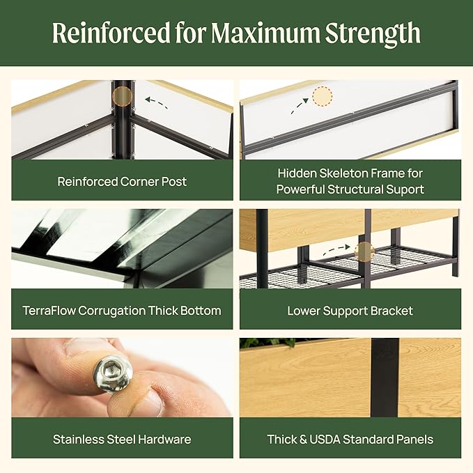 Rolling Elevated Garden Bed, 2' x 6' Metal Woodgrain Elevated Outdoor Planters Boxes with Legs & Storage Rack for Patio, 1400 lbs Weight Capacity, Raised Beds for Gardening Herb Flowers Vegetables