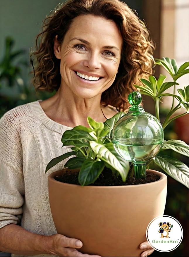 16 Oz Plant Watering Globes for Indoor Plants with Metal Self Watering Planter Insert - Premium XL Glass Hand-Blown Globe - Automatic Plant Waterer Indoor, Gift Idea for Gardeners [1 Globe, Green]