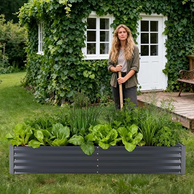 Galvanized Raised Garden Bed Kit with Cover Heavy-Duty Modular Metal Planter Raised Beds for Vegetables with Tool-Assisted Simple Assembly, Reinforced Panels & Optimal Drainage