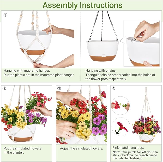 Mkono Artificial Fake Hanging Flowers Plants Basket for Outdoor, Outdoor Christmas Decor Faux Silk Daisy in 10 Inch Hanging Planter for Porch Home Patio Balcony Yard