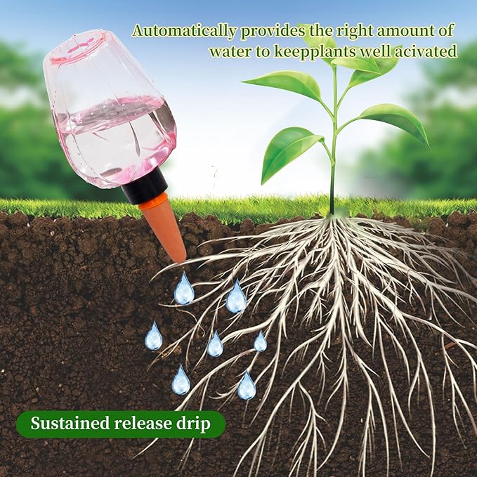 6pcs Plant Self Watering Globes, Plastic Water Bulbs Top Fill, 12.3 oz Plant Watering Devices System Slow Release Terracotta, Water Spikes Stakes for Indoor (Pink-6pack)