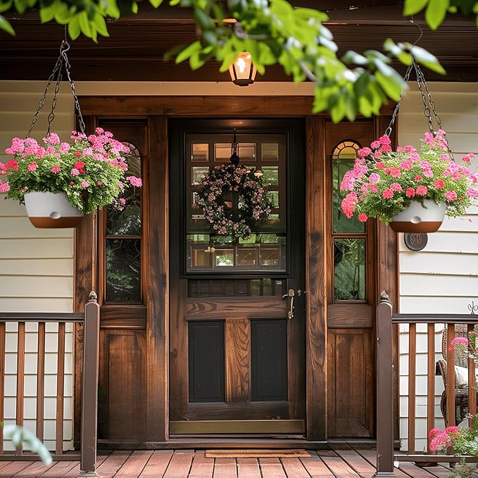 10 Inch Hanging Planters for Indoor Plants,Set of 2 Hanging Pots for Plants with Self-Watering, Outdoor Hanging Plant Pot with Drainage and 2 Kinds of Baskets Hangers for Home Decor and Garden