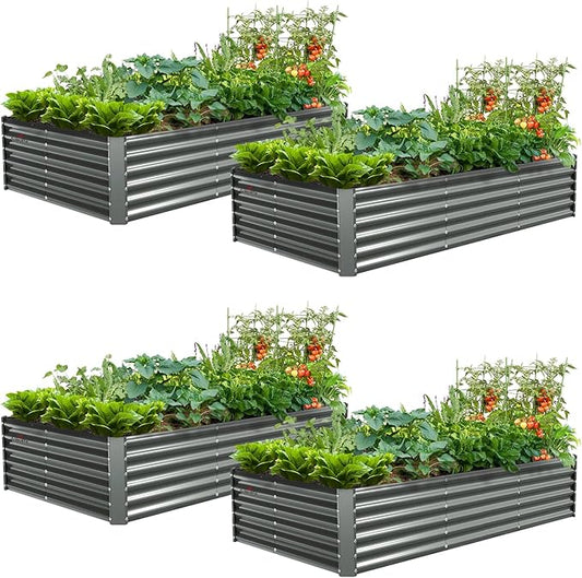 A ANLEOLIFE 4 Pcs 8X4X1.5 ft Rectangular Galvanized Raised Garden Beds Outdoor for Planting Vegetables Flowers Herb, Quartz Grey