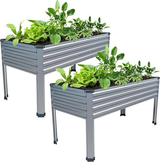 2PCS 48×24×30in Galvanized Raised Garden Bed,Metal Elevated Planter Box with Legs for Patio,Balcony,Backyard,300lb Capacity,Silver