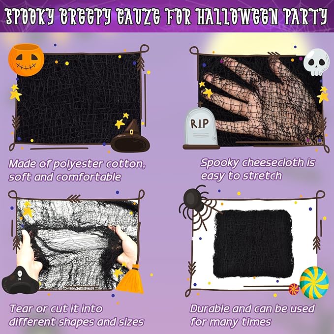 ZeeDix 12 Pack Halloween Creepy Cloth 30 x 75 Inch Halloween Decoration Spooky Scary Gauze Cloth Creepy Cheesecloth for Party Supplies Outdoor Yard Home Wall Doorways(3colors)